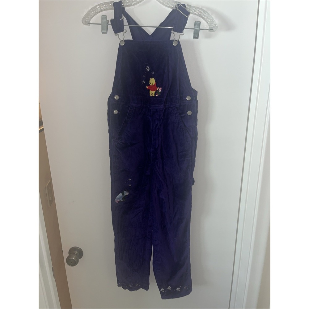 VTG 90s Disney Winnie Pooh Purple Velvet Overalls sz 7/8 Snowflake Velveteen